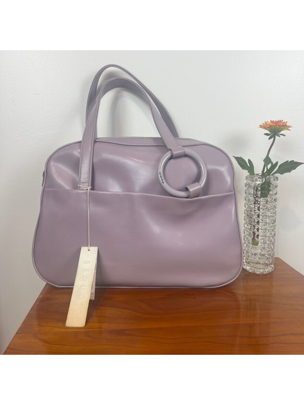 Sequoia Paris Lavender Leather Hand Bag NWT Vintage Ring Detail Chic
